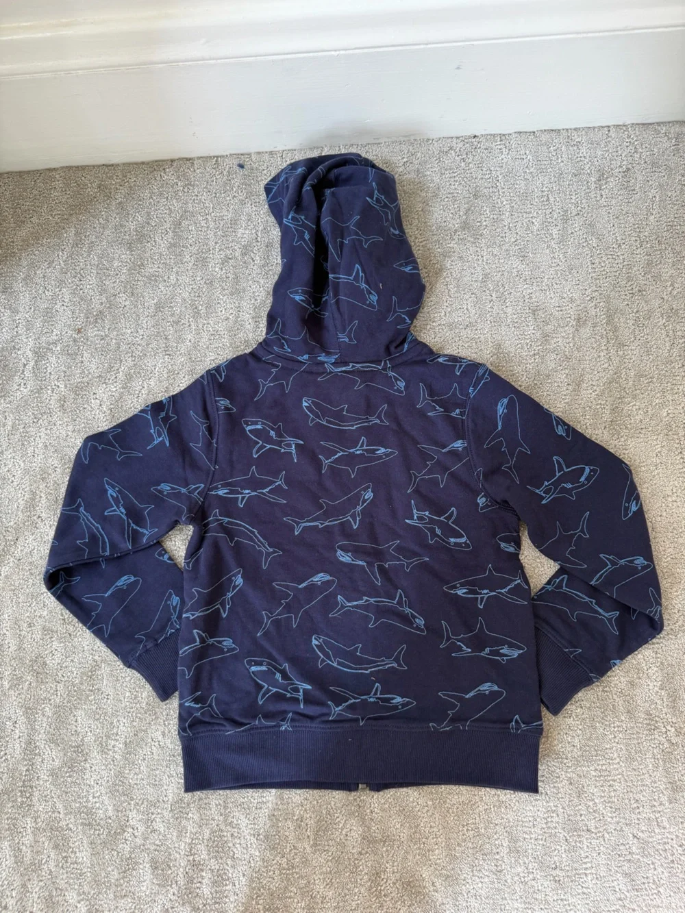 NWT Hanna Andersson Jersey Lined Hoodie in French Terry in Navy Shark 6-7 Years